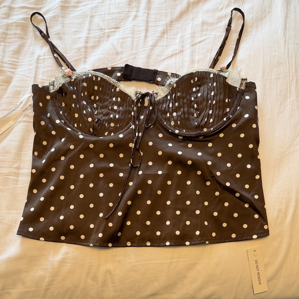 For Love And Lemons Chocolate Polka Dot Bustier